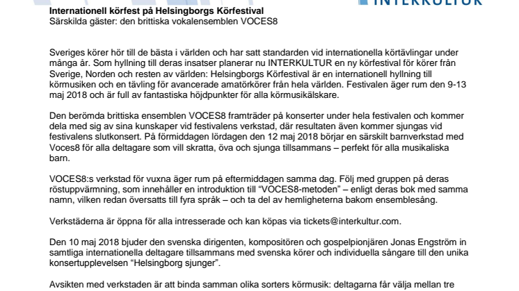 Pressmeddelande om Helsingborgs Körfestival från Interkultur 