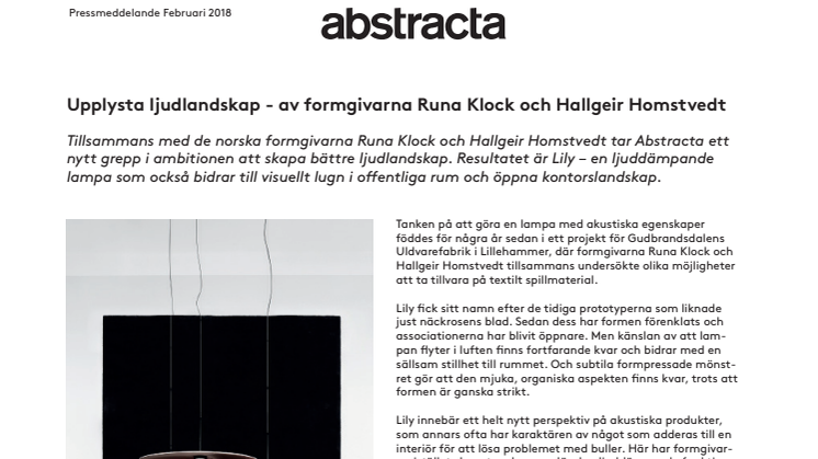 Upplysta ljudlandskap - Runa Klock och Hallgeir Homstvedt i nytt designsamarbete med Abstracta
