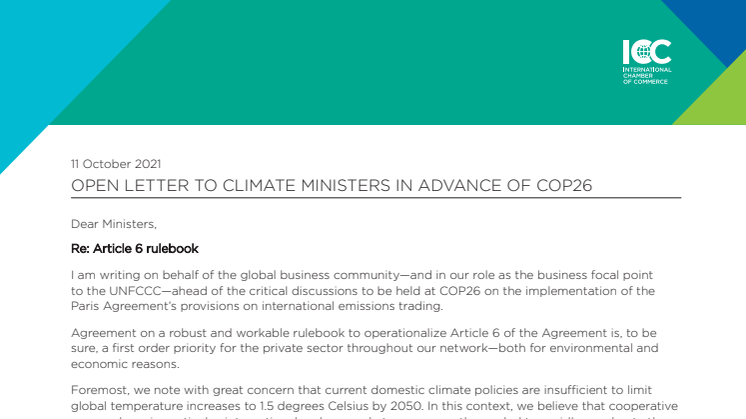 Öppet brev till världens klimatministrar inför COP26
