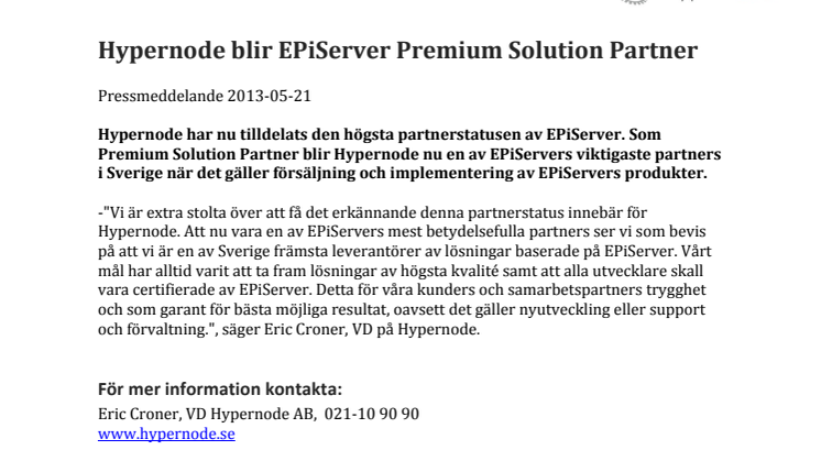 Hypernode blir EPiServer Premium Solution Partner