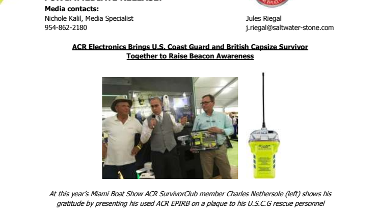 ACR Electronics: ACR Electronics Brings U.S. Coast Guard and British Capsize Survivor Together to Raise Beacon Awareness