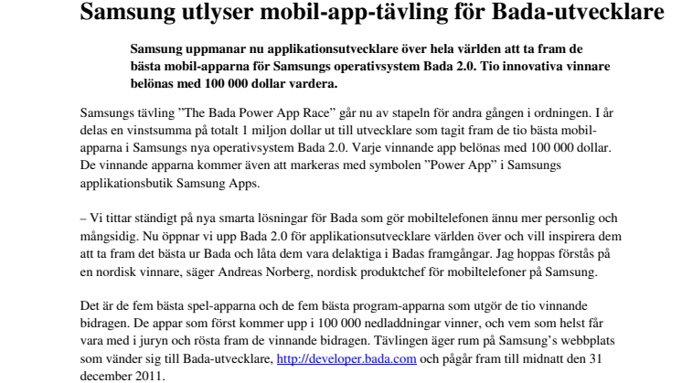 Samsung utlyser mobil-app-tävling för Bada-utvecklare