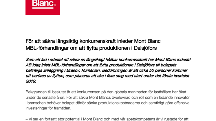 Mont Blanc inleder förhandlingar om att flytta produktionen i Dalsjöfors