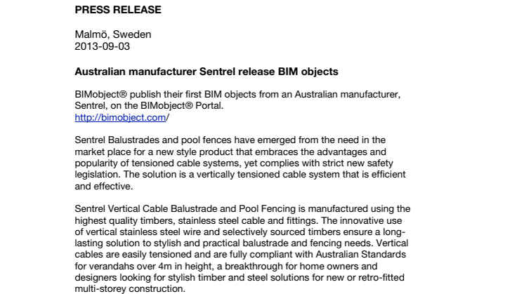 Australian manufacturer Sentrel release BIM objects 