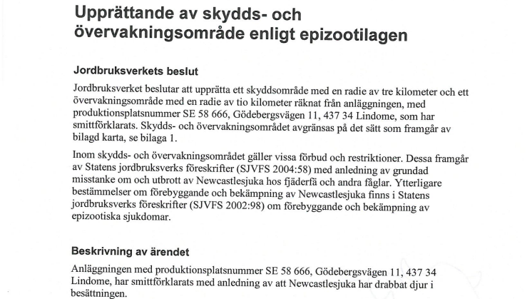 Beslut om upprättande av skydds- och övervakningsområde