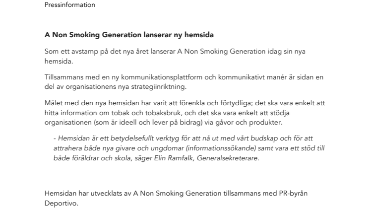 A Non Smoking Generation lanserar ny hemsida