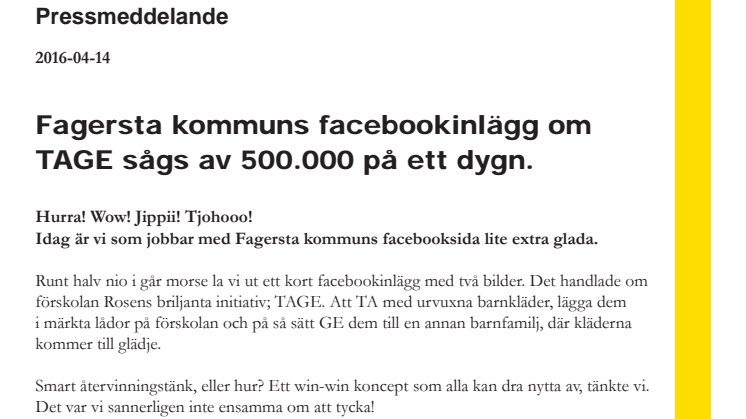 Fagersta kommuns facebookinlägg om TAGE sågs av 500.000 på ett dygn.