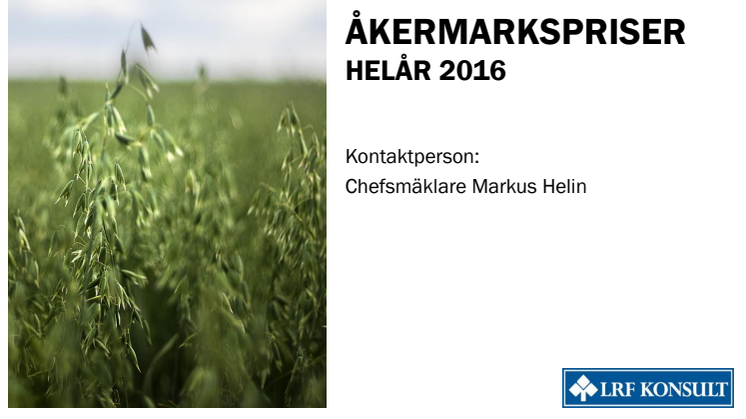 Rapport Åkermarkspriser helår 2016