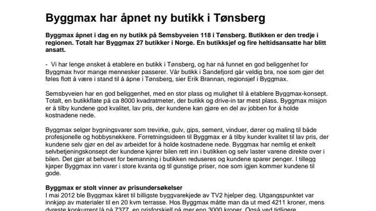 Byggmax har åpnet ny butikk i Tønsberg