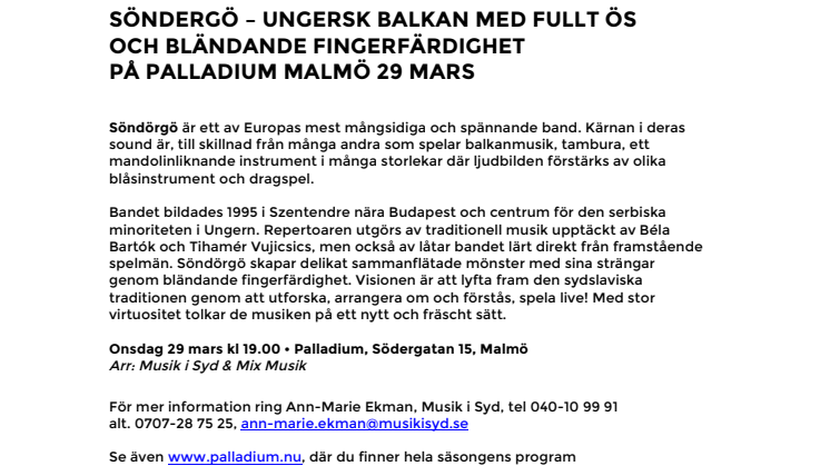 Söndörgő – ungersk balkan med fullt ös och bländande fingerfärdighet – på Palladium Malmö 29 mars