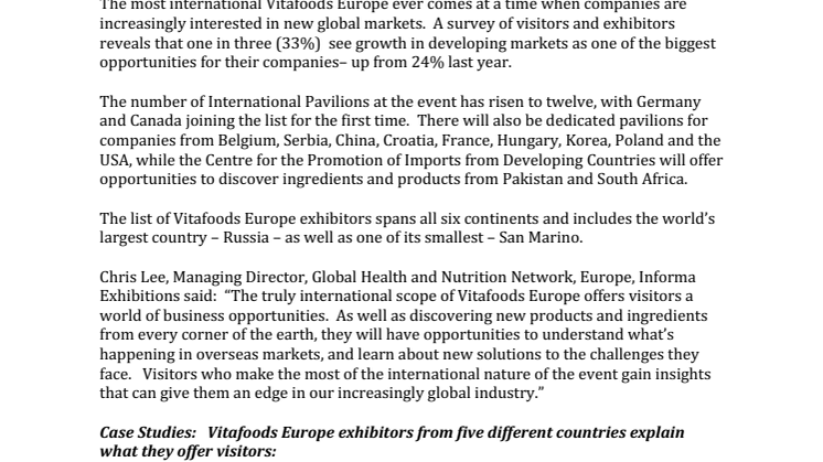A World of Opportunities: Vitafoods Europe 2017 will be the most global ever