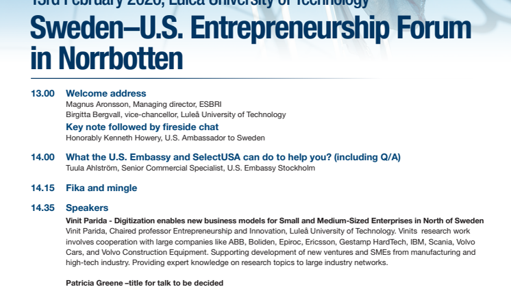 Sweden–U.S. Entrepreneurship Forum in Norrbotten