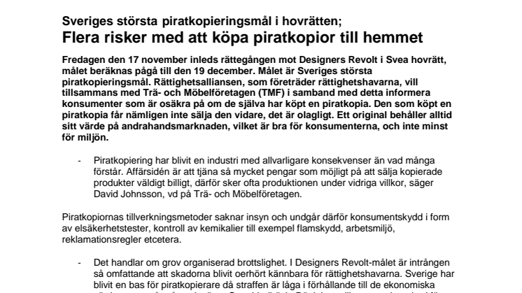 Sveriges största piratkopieringsmål i hovrätten; Flera risker med att köpa piratkopior till hemmet