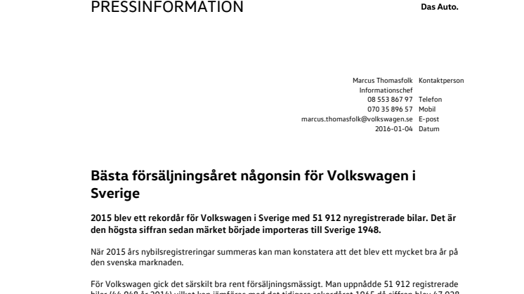 Bästa försäljningsåret någonsin för Volkswagen i Sverige