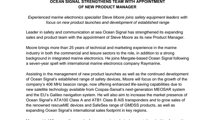 Ocean Signal Strengthens Team with Appointment of New Product Manager