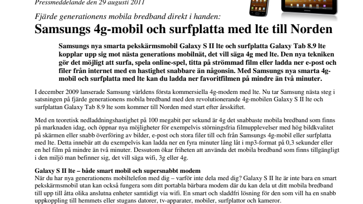 Samsungs 4g-mobil och surfplatta med lte till Norden