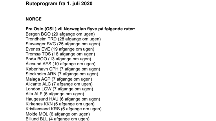 Ruteprogram 1. juli 2020