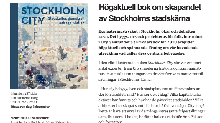 Högaktuell bok om skapandet av Stockholms stadskärna