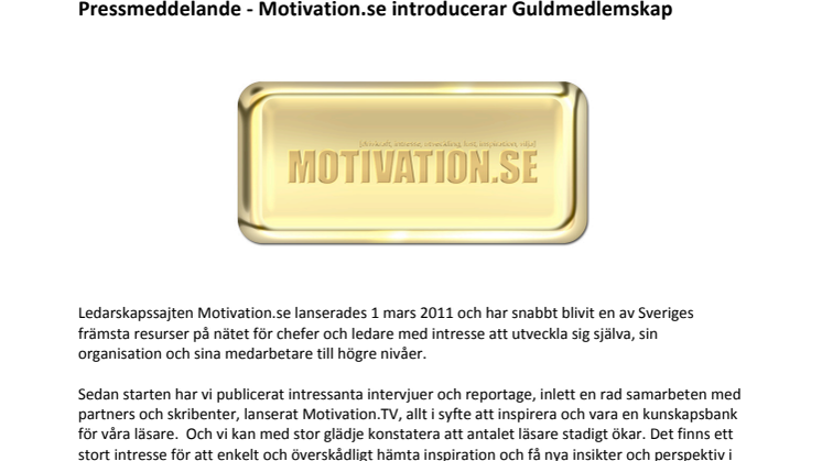 Motivation.se introducerar Guldmedlemskap
