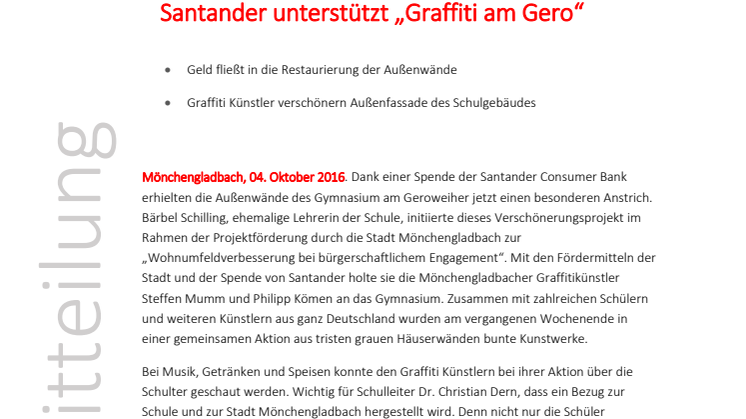 Santander unterstützt „Graffiti am Gero“