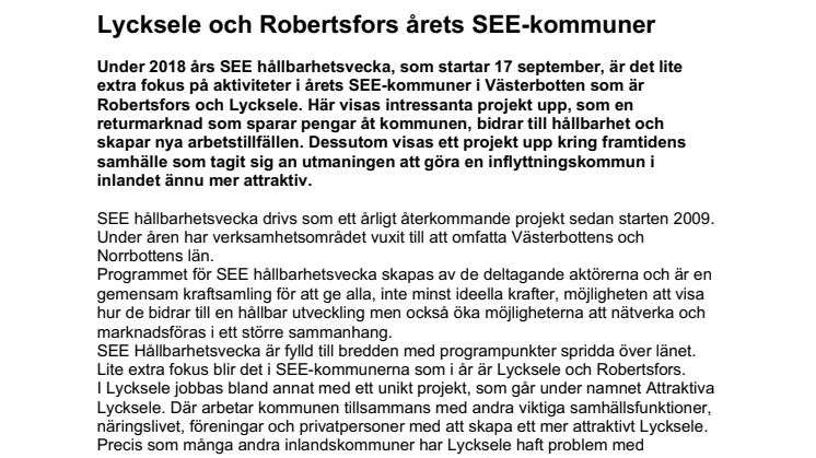 Lycksele och Robertsfors årets SEE-kommuner