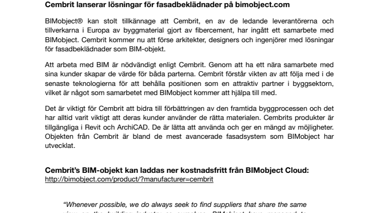 Cembrit lanserar lösningar för fasadbeklädnader på bimobject.com