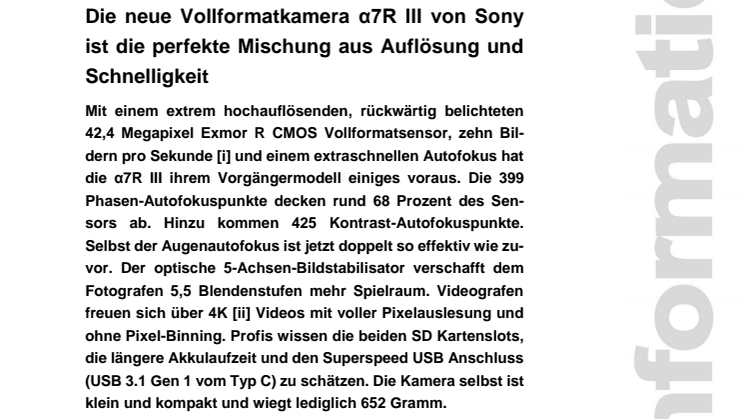 Die neue Vollformatkamera α7R III von Sony ist die perfekte Mischung aus Auflösung und Schnelligkeit