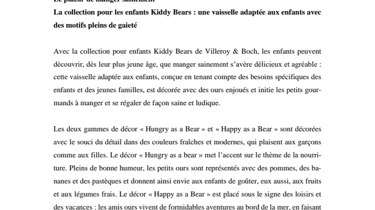 Le plaisir de manger sainement – La collection pour les enfants Kiddy Bears : une vaisselle adaptée aux enfants avec des motifs pleins de gaieté 