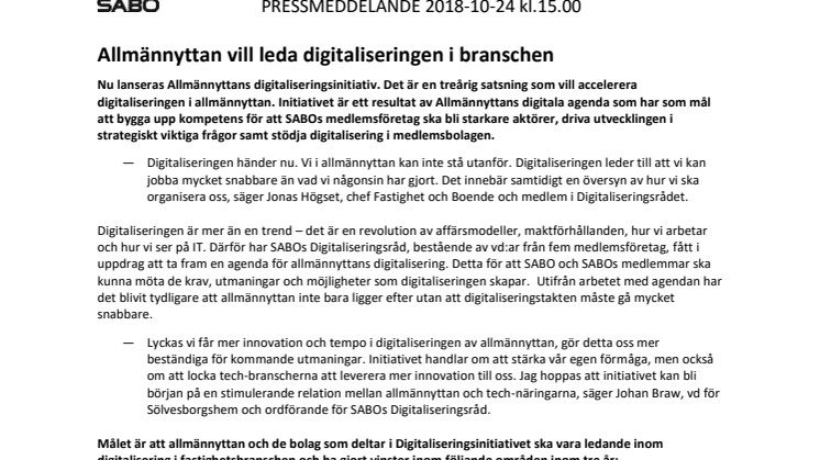 ​​​Allmännyttan vill leda digitaliseringen i branschen