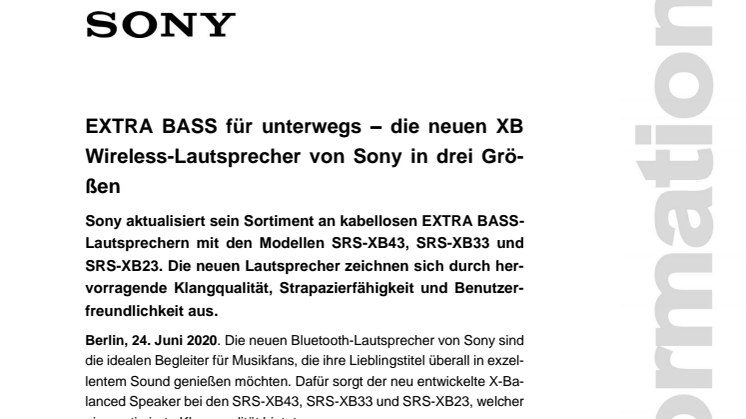 EXTRA BASS für unterwegs – die neuen XB Wireless-Lautsprecher von Sony in drei Größen