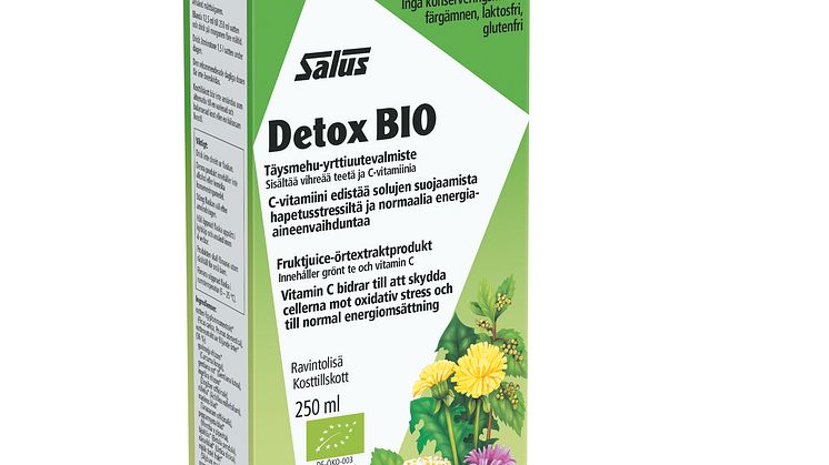 UUSI Salus Detox BIO luomulaatuinen täysmehu-yrttiuutevalmiste poistaa ylimääräistä nestettä ja tehostaa ruoansulatusta