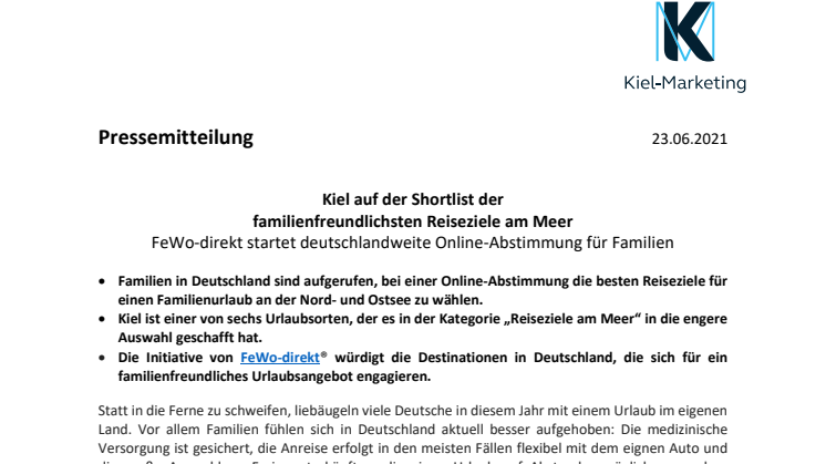 Pressemitteilung - Kiel steht zur Wahl als familienfreundlichste Stadt am Meer