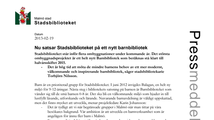 Nu satsar Stadsbiblioteket på ett nytt barnbibliotek