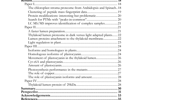 Avhandling-Proteomic analysis of thylakoid lumen in Arabidopsis thaliana