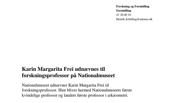 Karin Margarita Frei udnævnes til forskningsprofessor på Nationalmuseet