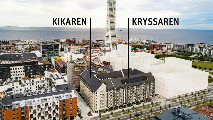 Brf Kryssaren och Brf Kikaren i kvarteret Upptäckaren, Västra Hamnen.