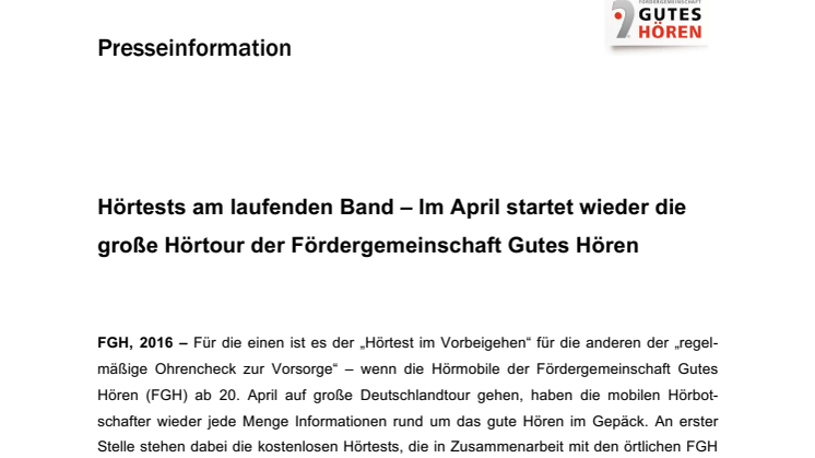 ​Hörtests am laufenden Band – Im April startet wieder die große Hörtour der Fördergemeinschaft Gutes Hören