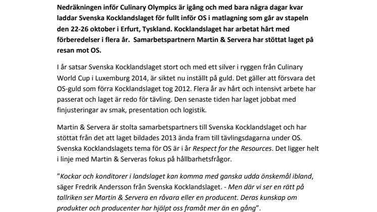 Svenska Kocklandslaget startklara inför OS i Erfurt