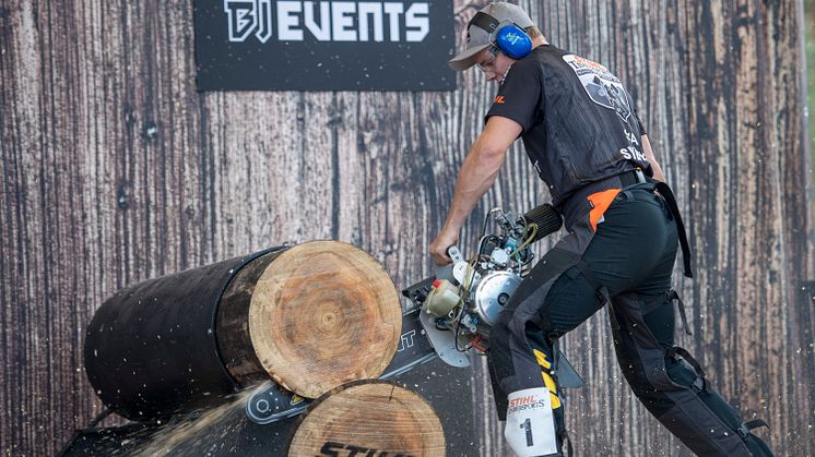 Ferry Svan under Nordiska Mästerskapen 2019. Foto: STIHL Timbersports. 