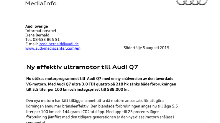 Ny effektiv ultramotor till Audi Q7
