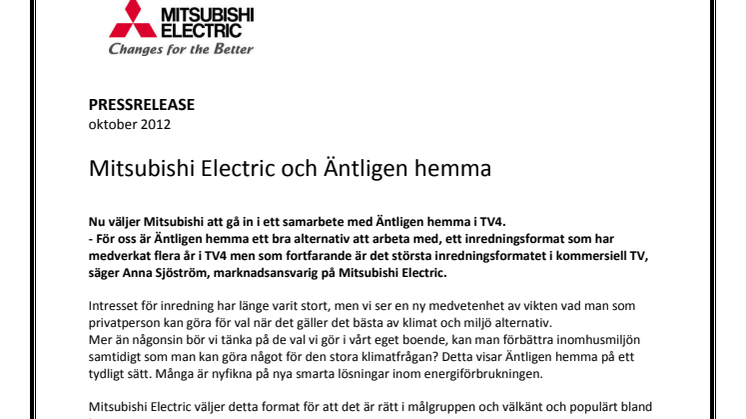 Mitsubishi Electric och Äntligen Hemma