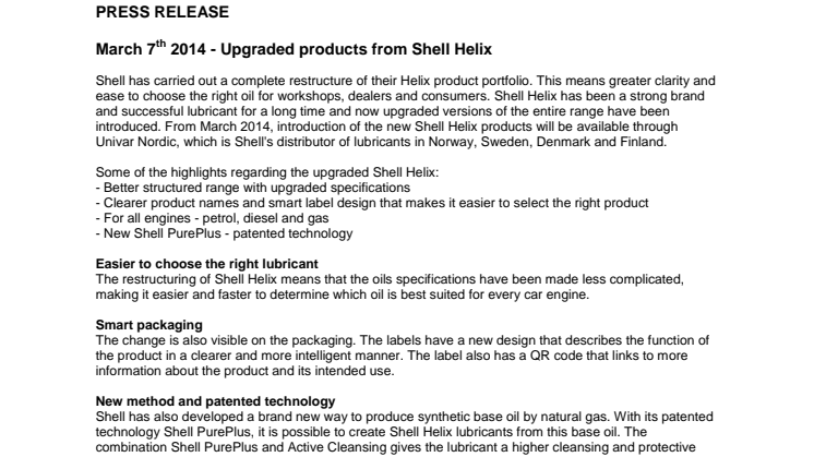 Upgraded products from Shell Helix