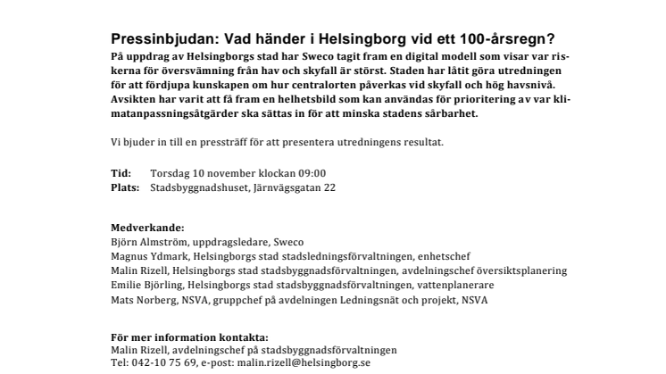 Pressinbjudan: Vad händer i Helsingborg vid ett 100-årsregn?
