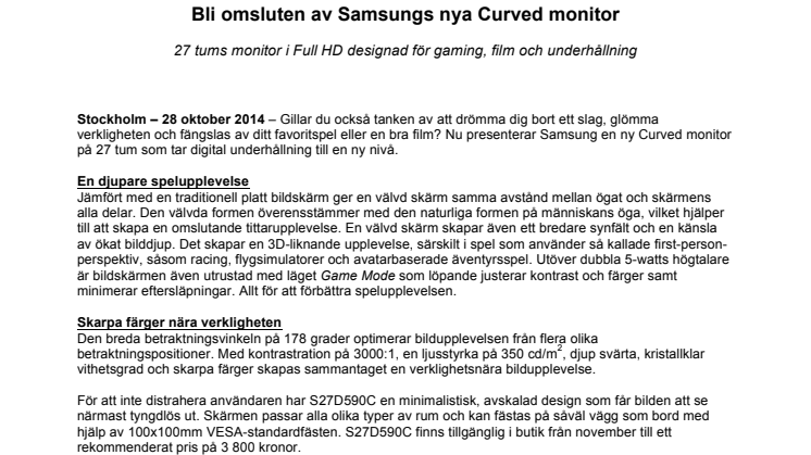 Bli omsluten av Samsungs nya Curved monitor
