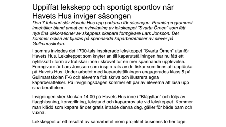 Uppiffat lekskepp och sportigt sportlov när Havets Hus inviger säsongen