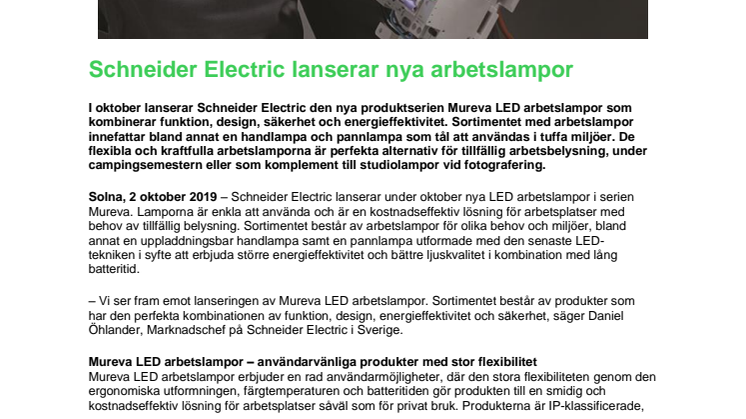 Schneider Electric lanserar nya arbetslampor