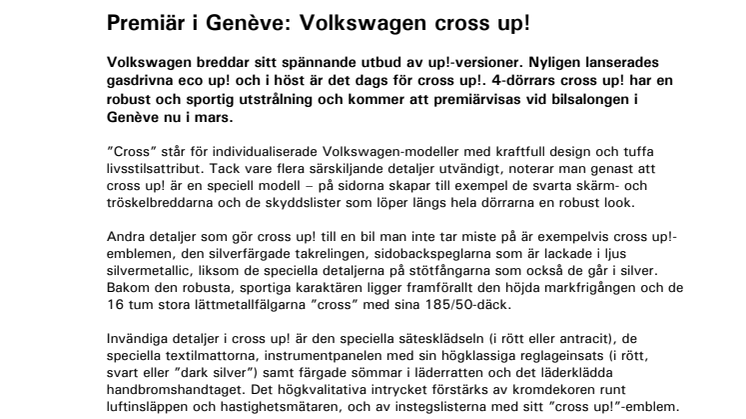  Premiär i Genève: Volkswagen cross up!