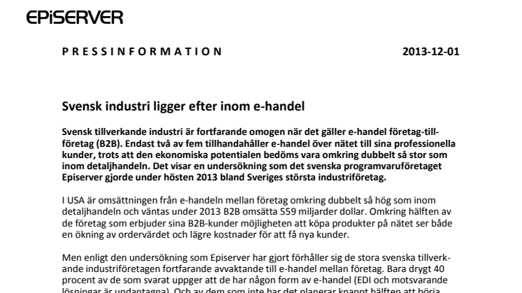 Svensk industri ligger efter inom e-handel