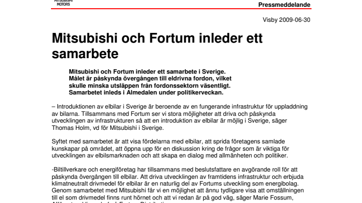 Mitsubishi och Fortum inleder ett samarbete