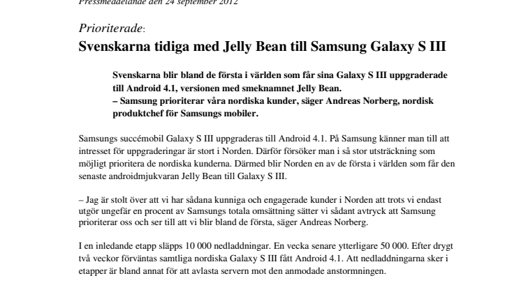 Prioriterade: Svenskarna tidiga med Jelly Bean till Samsung Galaxy S III
